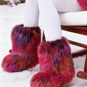 Pink purple tye dye Faux Fur Winter Boots sz 7.5-8 fits larger